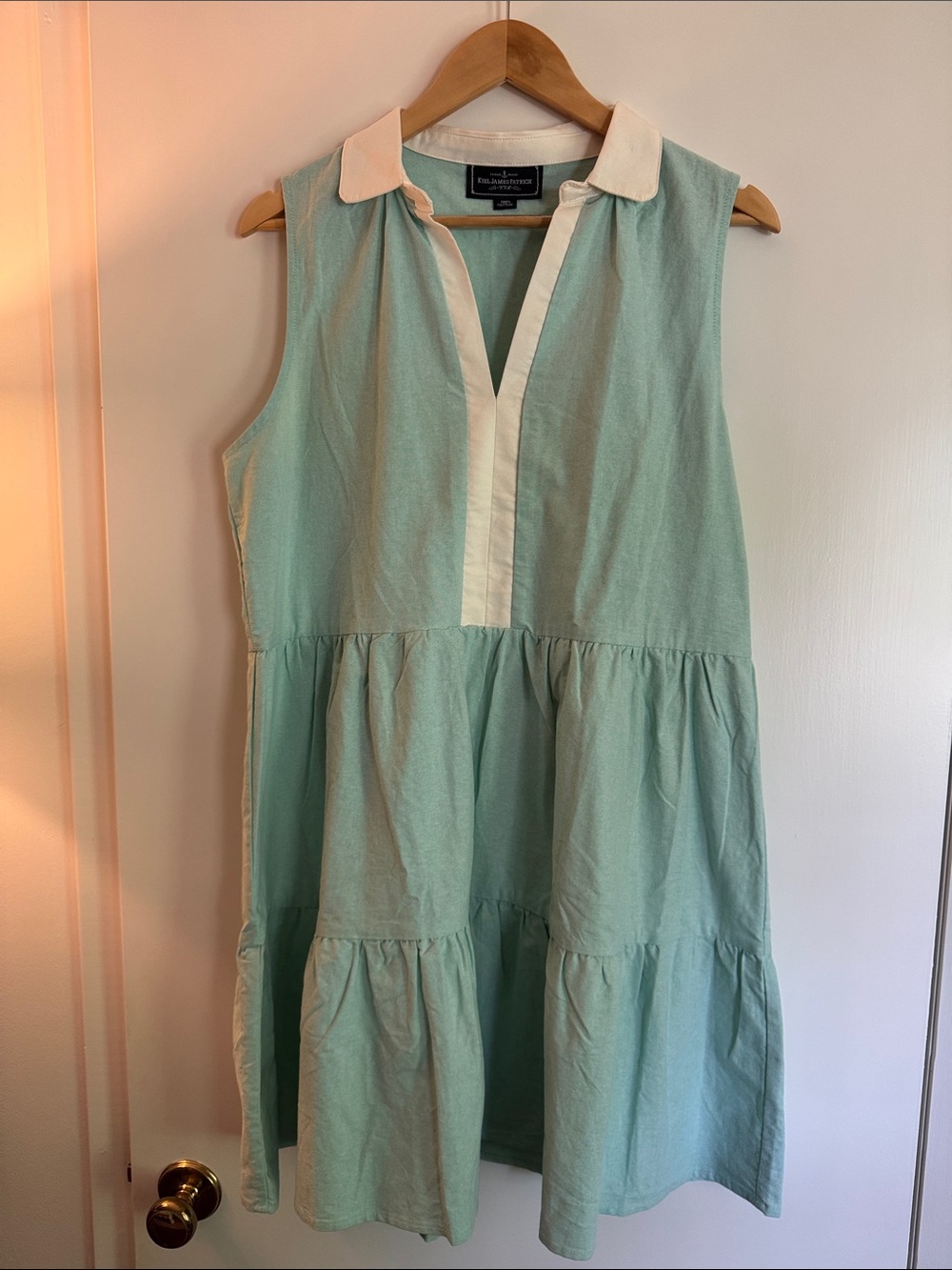 Kiel James Patrick Mint Green Tiered Sleeveless Polo Dress with White Trim